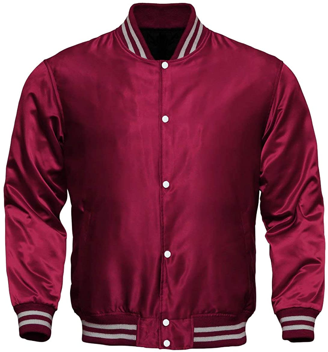 Varsity Letterman Baseball Bomber Vintage Retro All Poly Satin Jacket