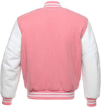 Varsity Letterman Baseball Bomber Retro Vintage Jacket Pink Wool White Genuine Leather Sleeves