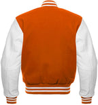 Varsity Letterman Baseball Bomber Retro Vintage Jacket Orange Wool & White Genuine Leather Sleeves