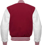 Varsity Letterman Baseball Bomber Retro Vintage Jacket Maroon Wool & White Genuine Leather Sleeves