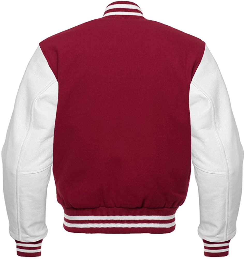 Varsity Letterman Baseball Bomber Retro Vintage Jacket Maroon Wool & White Genuine Leather Sleeves