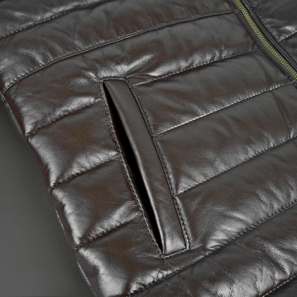 Lamb Skin Leather Puffer Jacket | Dark Brown Premium jacket