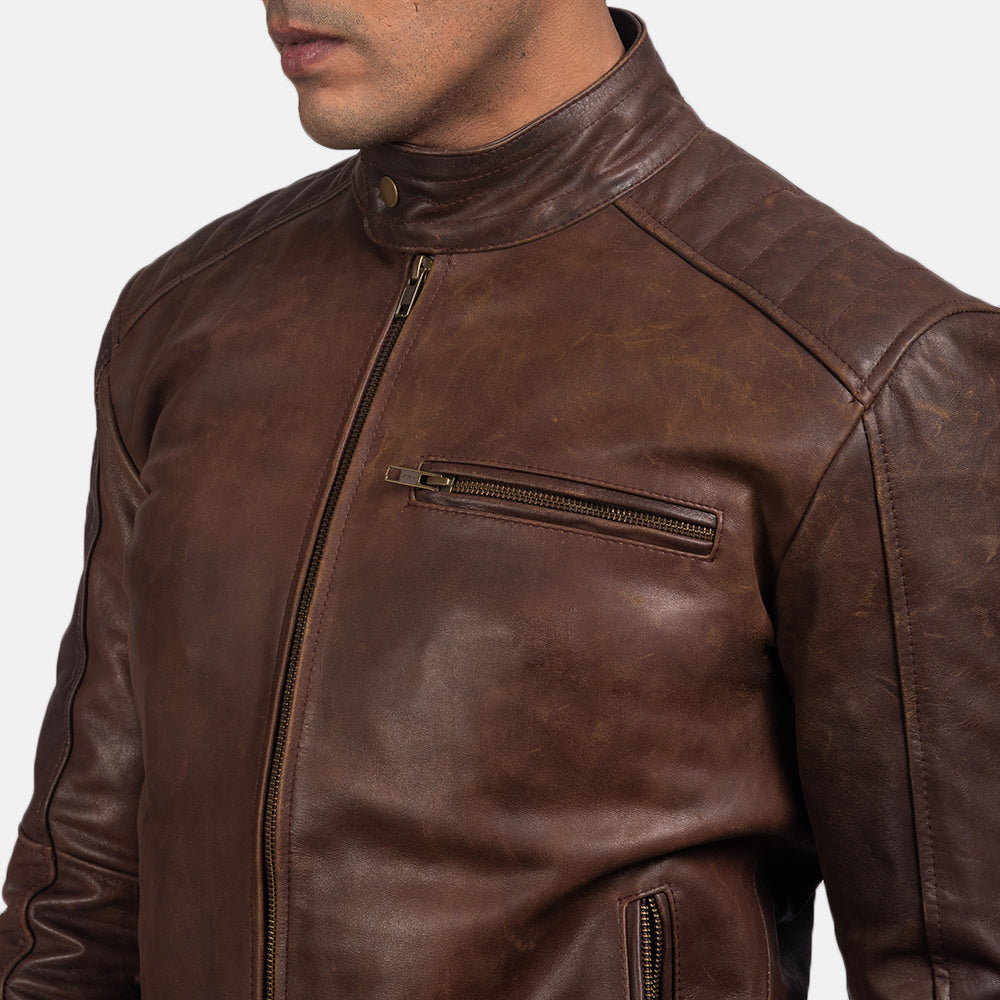 New Men Dark Brown Motorcycle Racing Biker Leather Jacket
