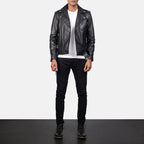 New Men Black Belted Moto Motorcycle Riding Leather Biker Jacket