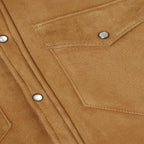 Women's Camel Suede Shearling With Classic Flap Pockets Leather Shirt