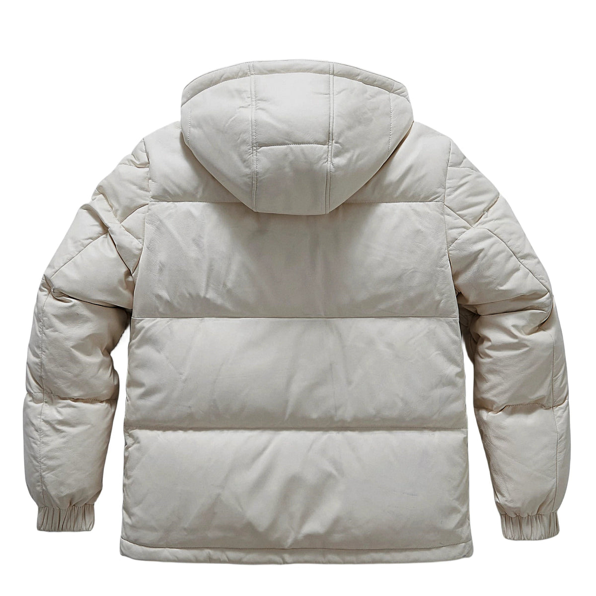 White Goatskin Leather Bomber Hooded Down Jacket