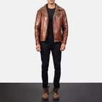 New Alberto Brown Shearling Moto Riding Men Biker Leather Jacket