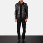 Men Darren Black Motorbike Riding Moto Leather Biker Jacket