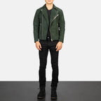 New Armand Green Motorbike Racing Biker Suede Leather Jacket For Men