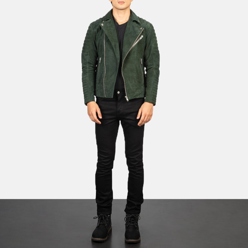 New Armand Green Motorbike Racing Biker Suede Leather Jacket For Men