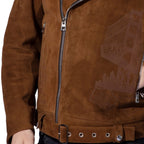 Men's Brown Suede Leather Jacket Biker Motorcycle Rider