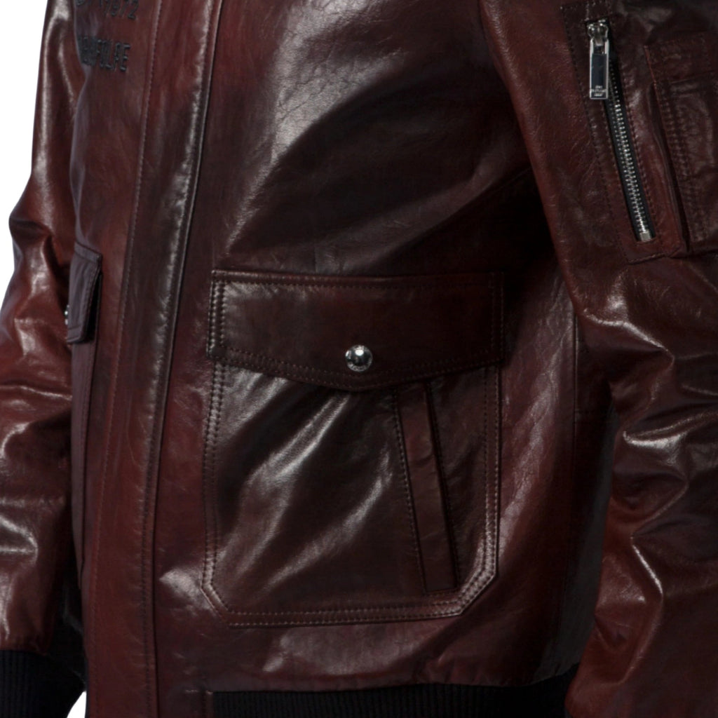 Reddish Brown G-1 Navy Aviator Leather Bomber Jacket with Removable Fur Collar
