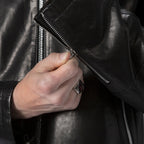 Black Leather Racer Jacket Letter Knitted Band
