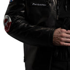 Men's Black Genuine Goatskin Leather Biker Jacket with Patches