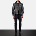 New Men Black Motorbike Racing Moto Leather Biker Jacket