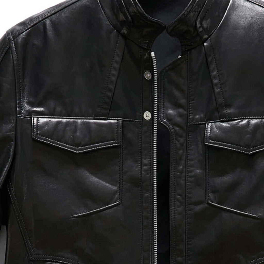 Men's 100% Goatskin Quilted Bomber Leather Motorcycle Jacket