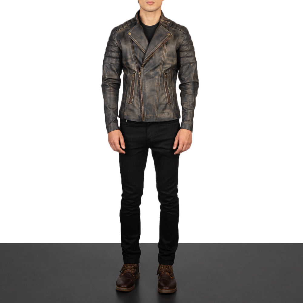 New Men Brown Moto Racing Motorbike Leather Biker Jacket