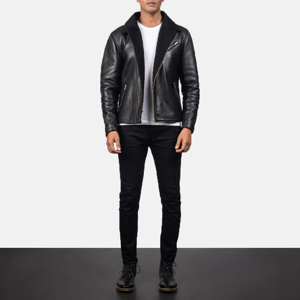 New Shearling Black Moto Racing Motorbike Leather Biker Jacket For Men