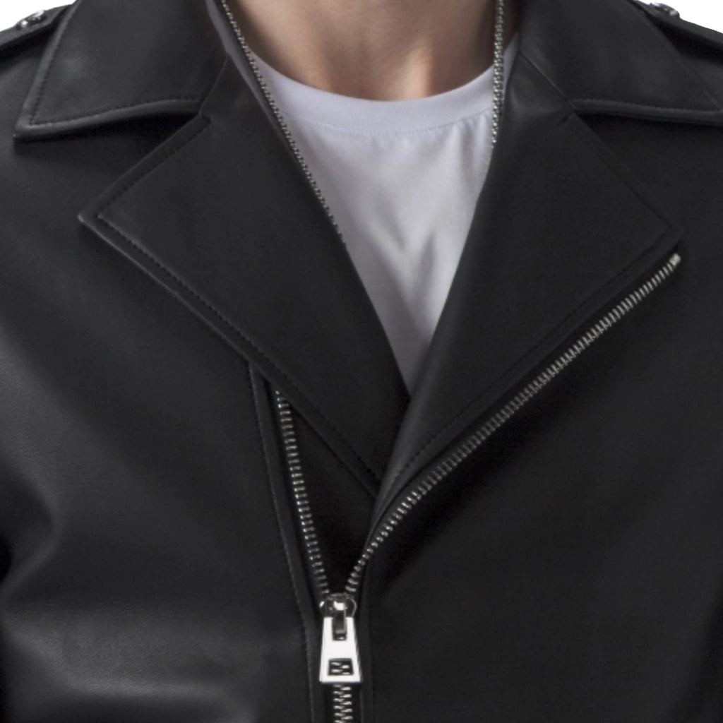 Black Asymmetric Zip Genuine Leather Motorcycle Jacket