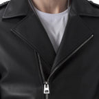 Black Asymmetric Zip Genuine Leather Motorcycle Jacket