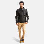 Men Black New Moto Racing Motorcycle Leather Biker Jacket