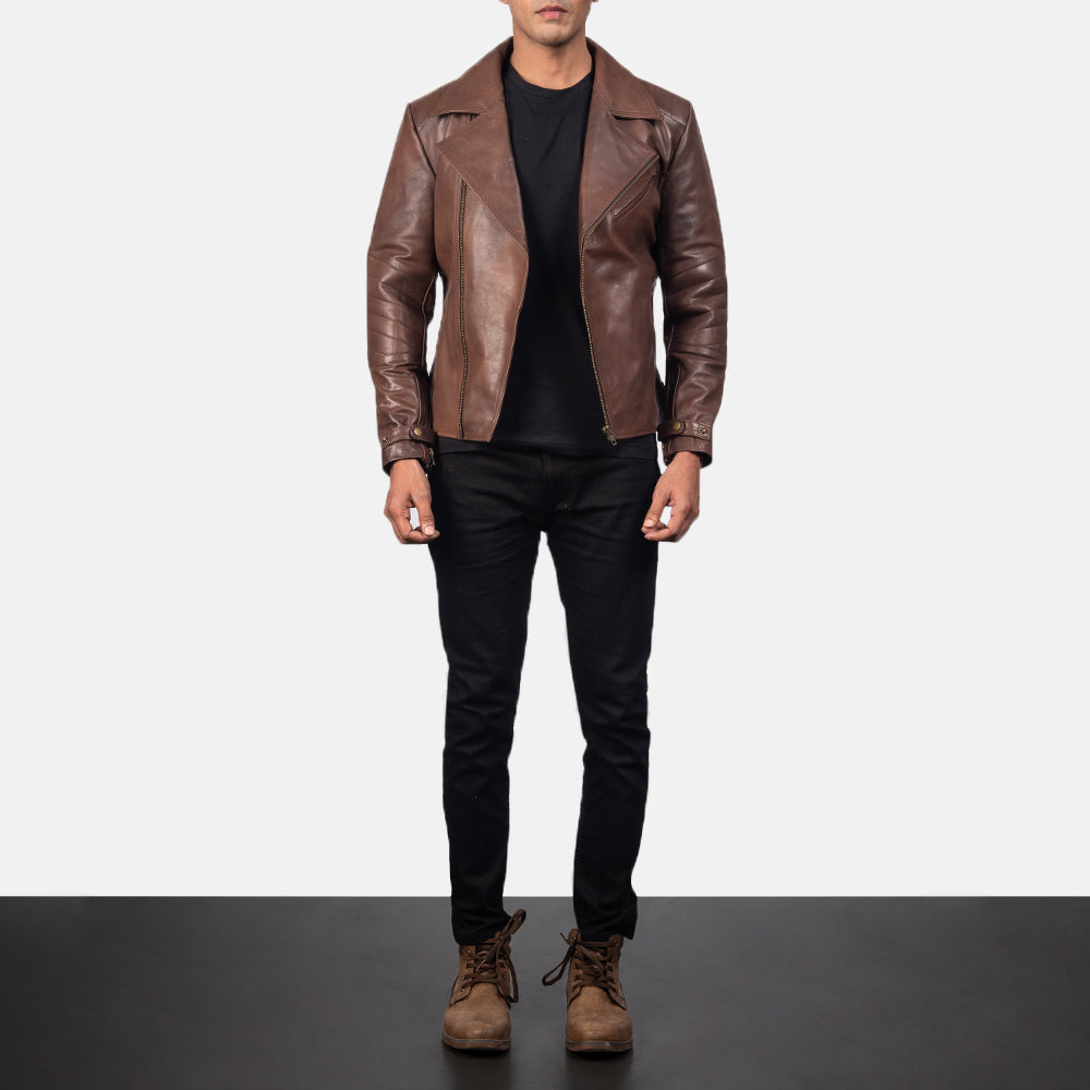 New Raiden Brown Motorcycle Racing Moto Men Biker Leather Jacket
