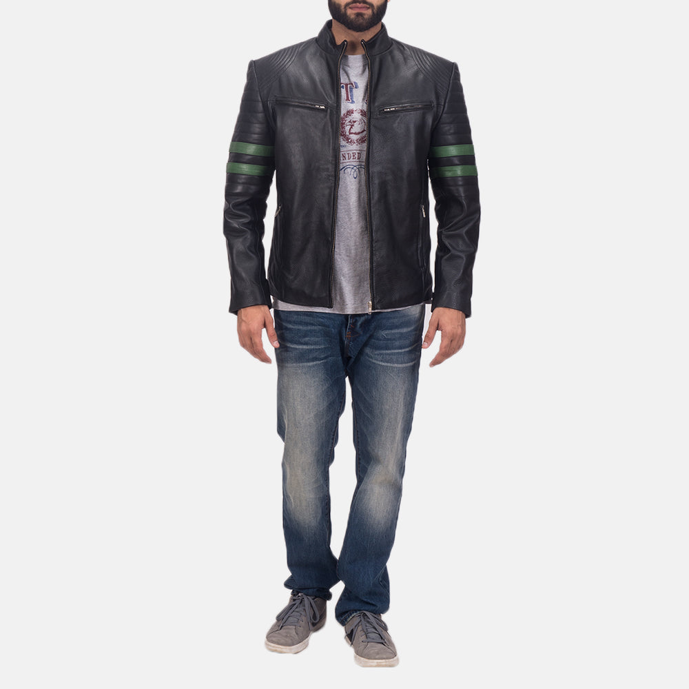 Men Night Trooper Black Motorcycle Racing Leather Biker Jacket