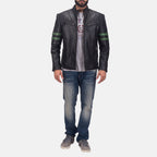 Men Night Trooper Black Motorcycle Racing Leather Biker Jacket