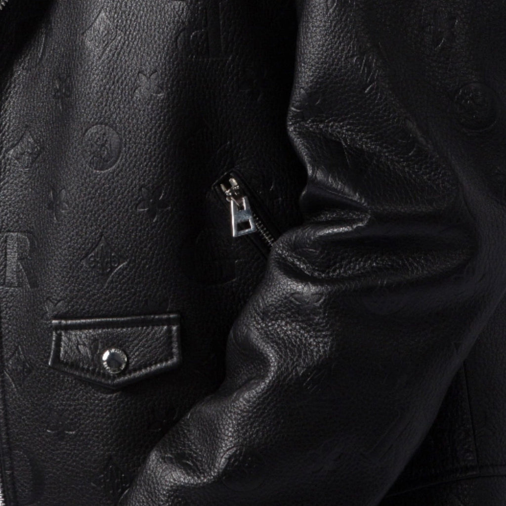 Black Embossed Leather Motorcycle Biker Jacket