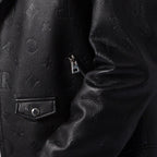 Black Embossed Leather Motorcycle Biker Jacket