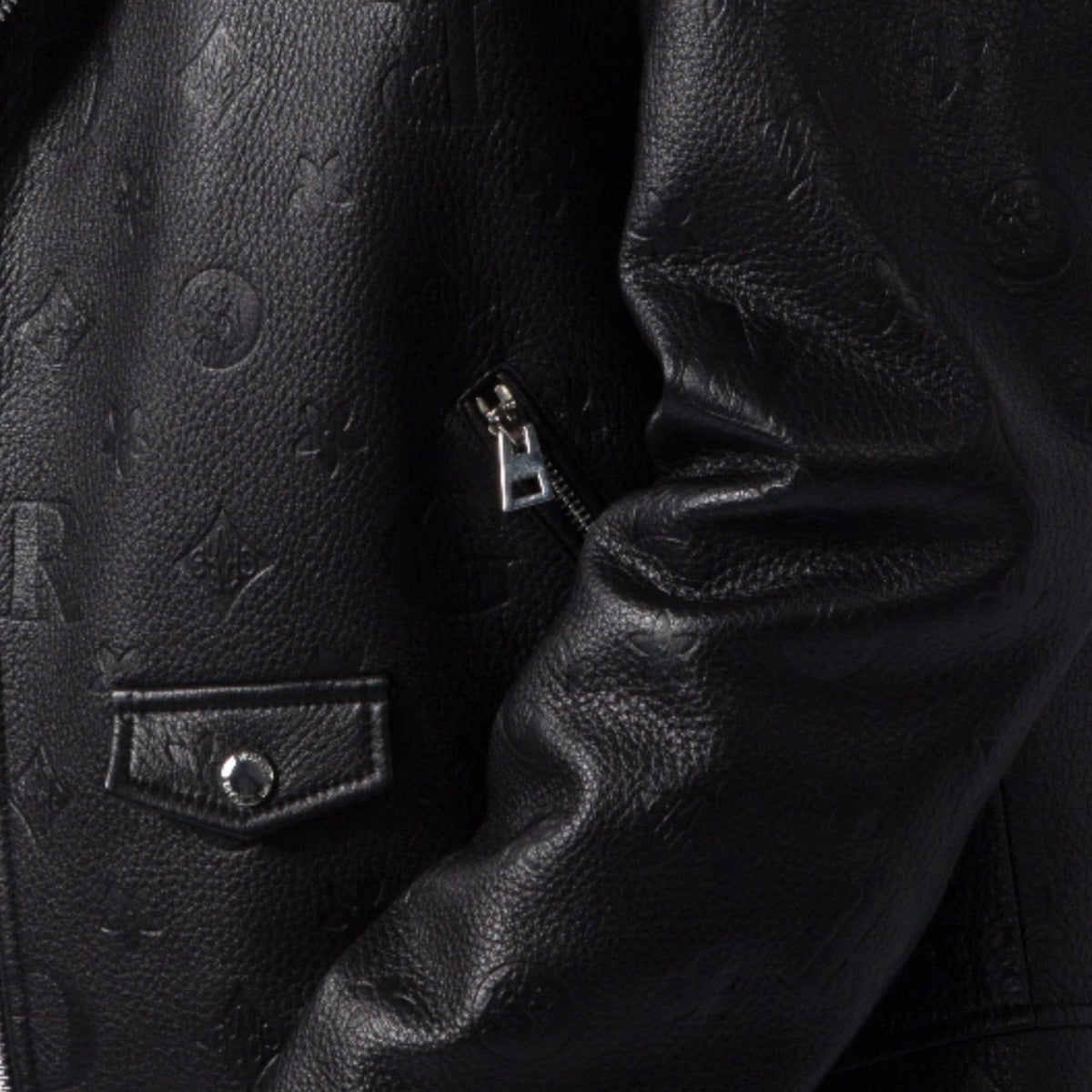 Black Embossed Leather Motorcycle Biker Jacket