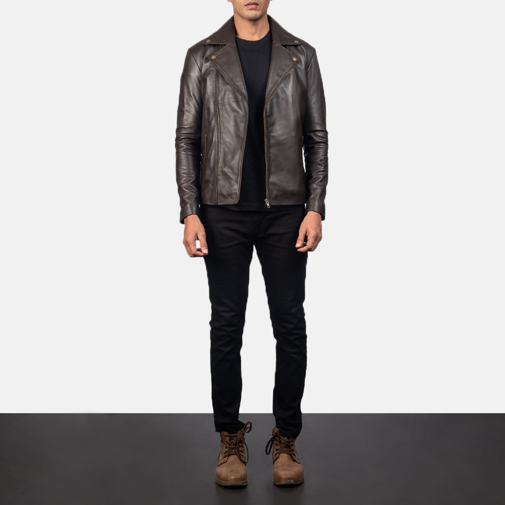 Brown Moto New Motorcycle Riding Leather Biker Jacket For Men