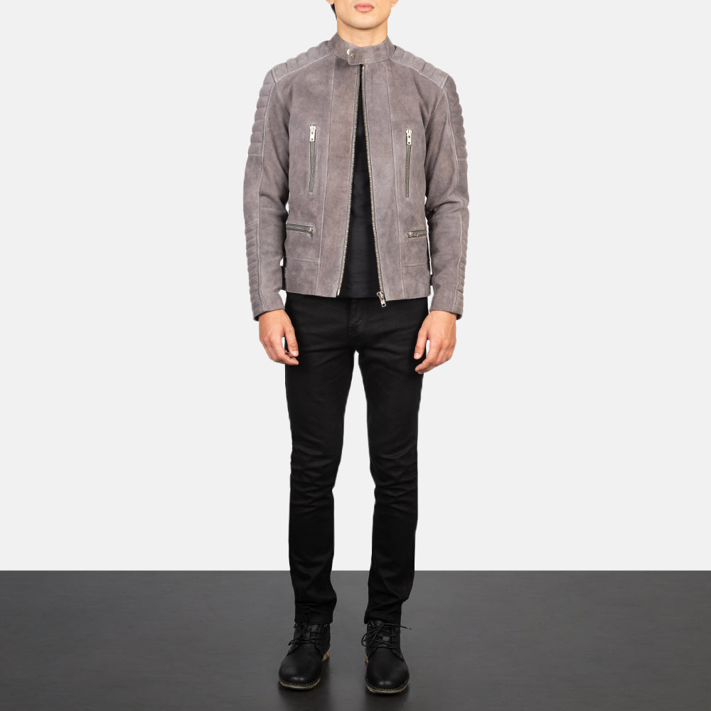 New Damian Grey Motorbike Riding Moto Leather Suede Biker Jacket For Men