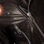 Black Goatskin Moto Biker Jacket with Appliques