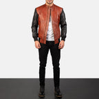 New Men Avan Black & Maroon Motorbike Moto Bomber Leather Biker Jacket