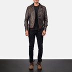 New Vincent Brown Motorbike Racing Moto Men Leather Biker Jacket