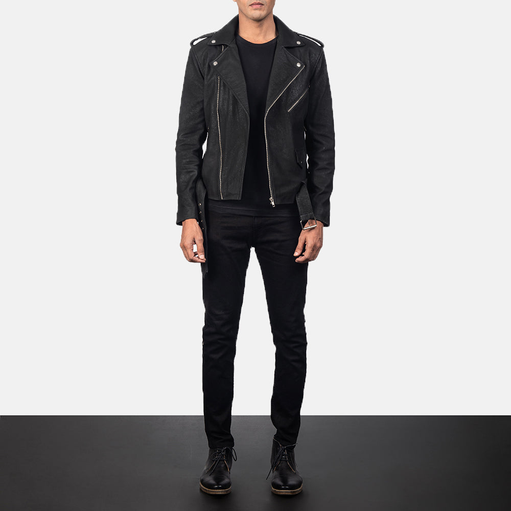 New Men Black Moto Racing Motorbike Leather Biker Jacket