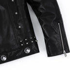 Black Rivet Punk Genuine Leather Moto Biker Jacket