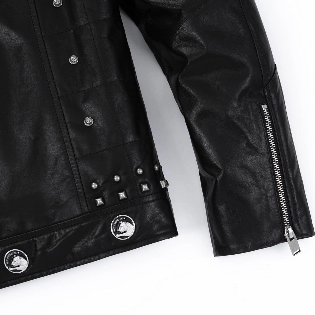 Black Rivet Punk Genuine Leather Moto Biker Jacket