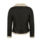 WOMENS GENUINE LEATHER FAUX FUR SHEARLING BIKER JACKET