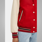 Red Varsity Letterman Jacket with Cream Sleeves