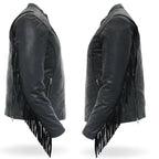 Hot Leathers Ladies Silver Fringe Black Leather Motorcycle Jacket - JKL1028