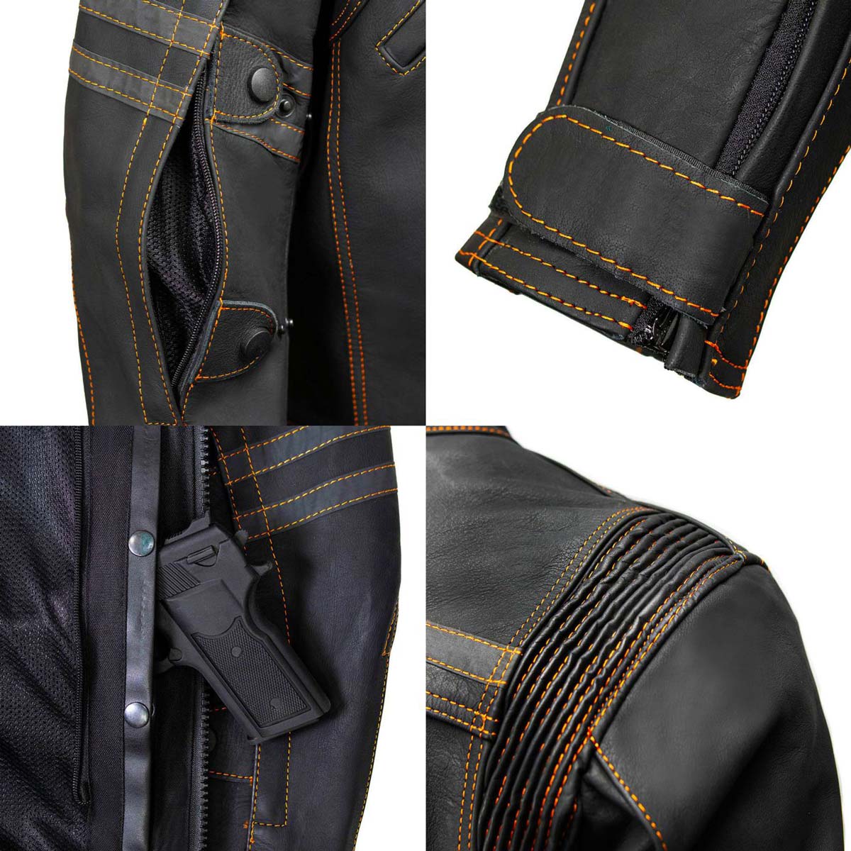 Milwaukee Leather Men's Matte Black 'Street' CE Armored Motorcycle Vented Jacket - Reflective - LKM17012