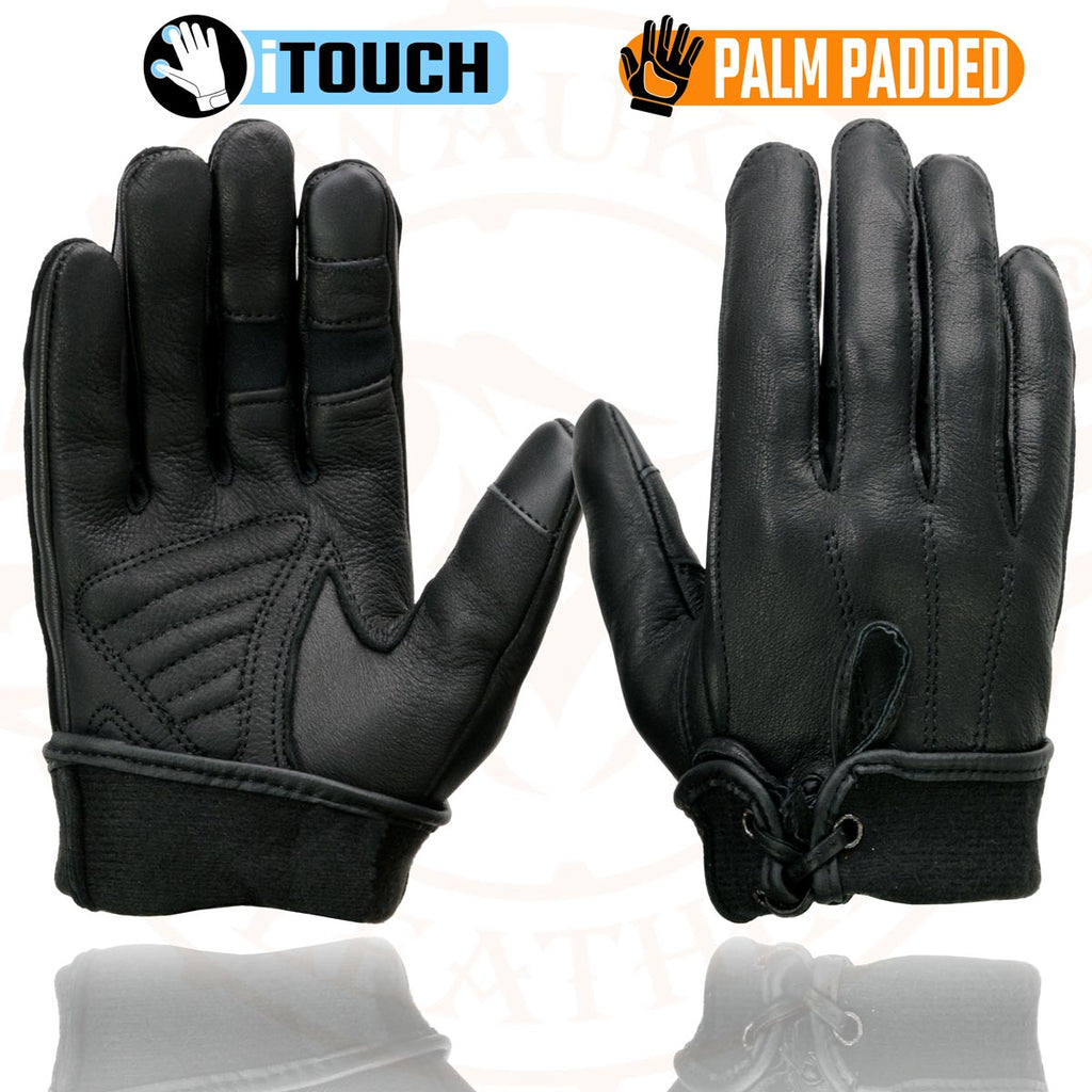 Milwaukee Leather MG7745 Women's Black Deerskin Laced Wrist Motorcycle Gloves w/ Gel Palm and i-Touch Screen