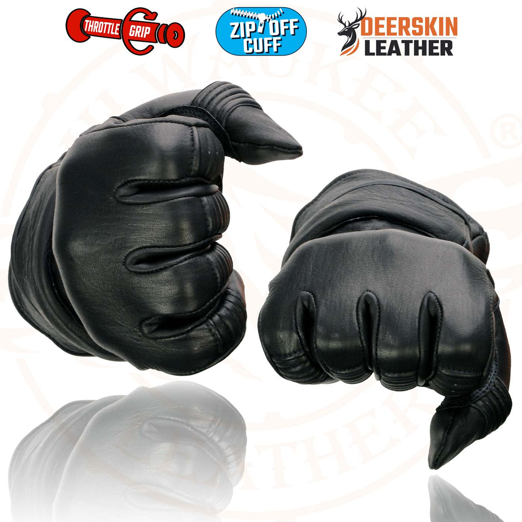 Milwaukee Leather SH870 Women's USA Deerskin Black Leather Gauntlet Winter Gloves w/ Gel Palm