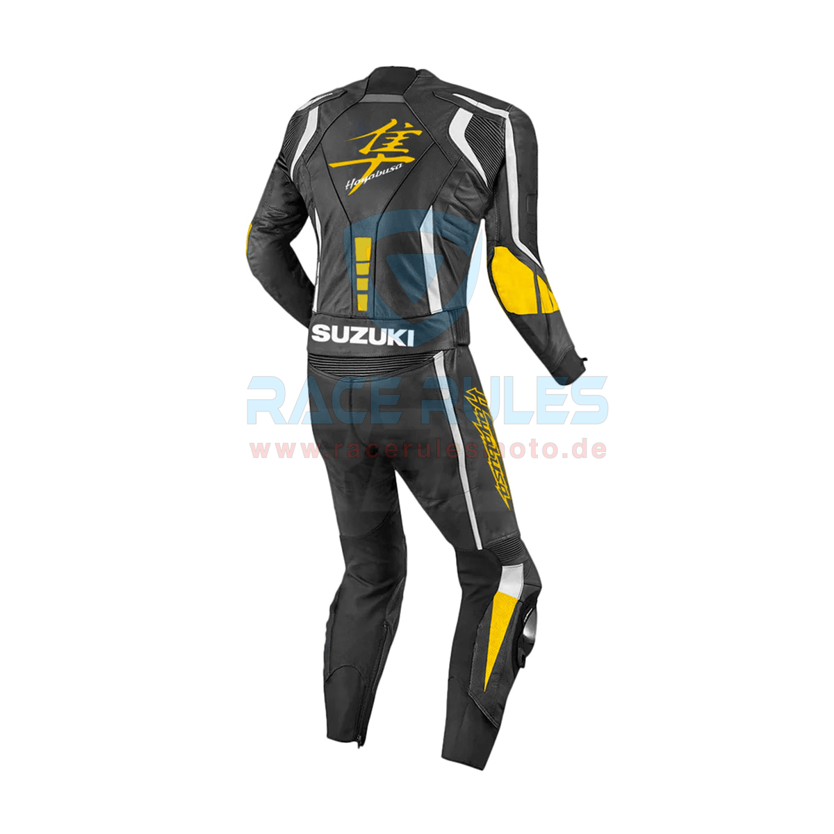 Suzuki Hayabusa Yellow Flouroscent Leather Motorbike Racing Suit for Men & Women