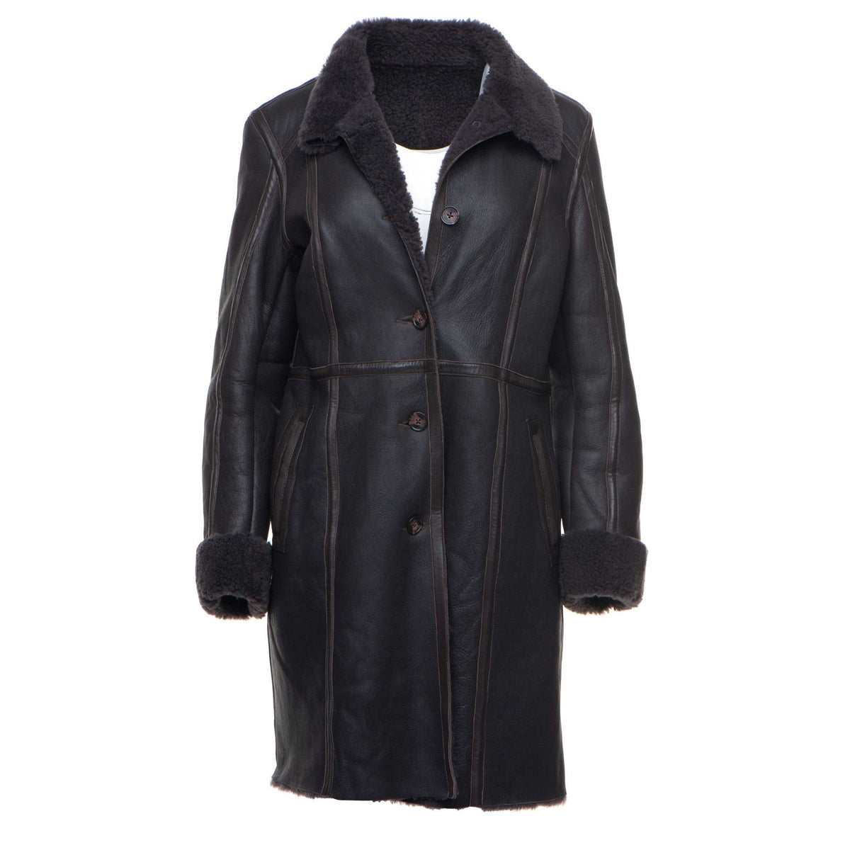 Shaunna's Buttoned 3/4 Length Shearling Coat