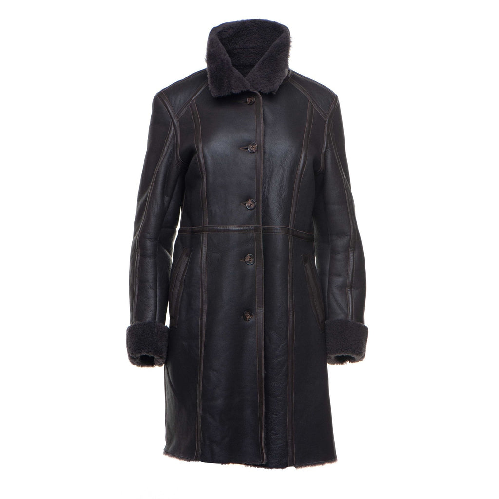 Shaunna's Buttoned 3/4 Length Shearling Coat