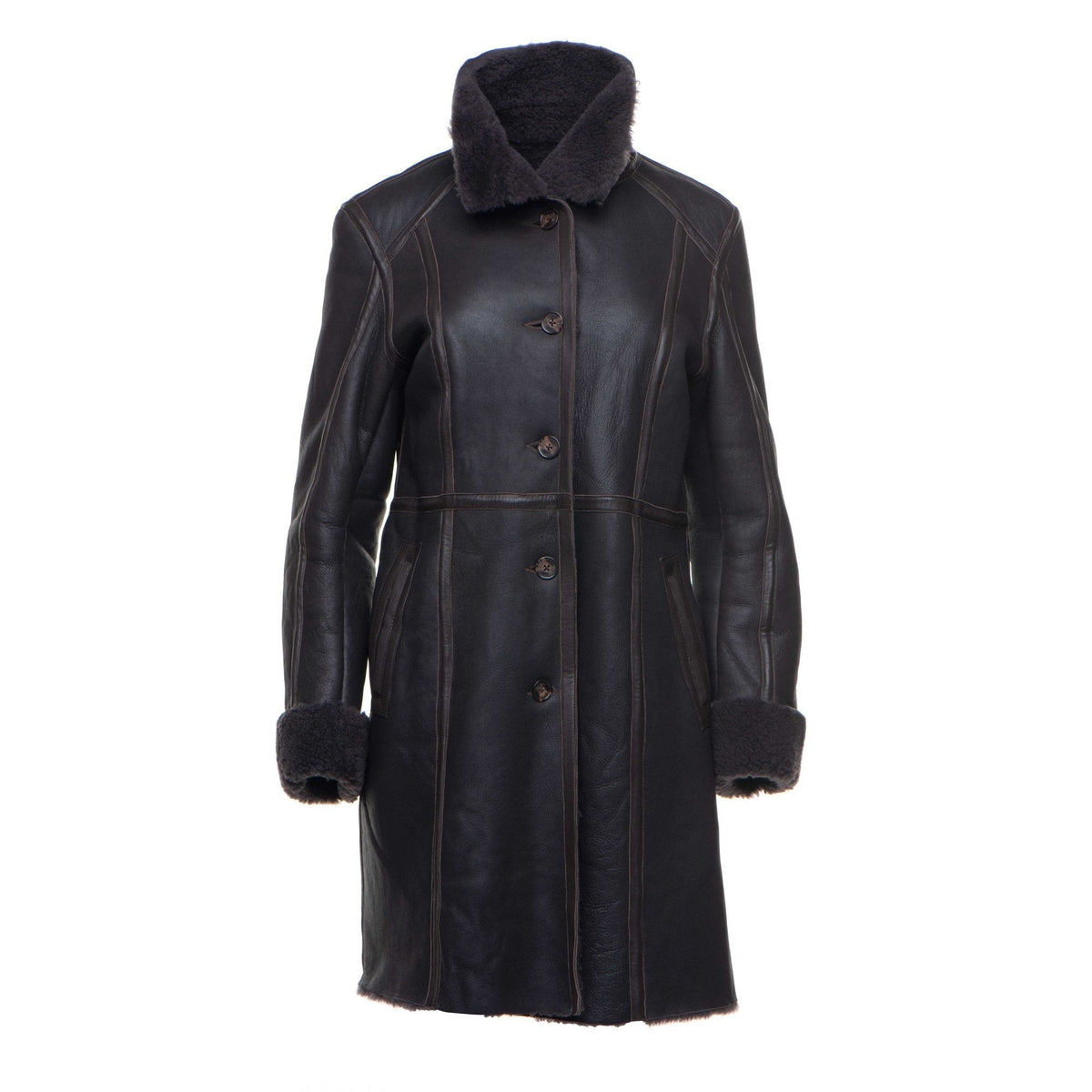 Shaunna's Buttoned 3/4 Length Shearling Coat