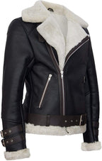 Men's Retro RAF B3 Pilot Real Sheepskin Shearling Biker Leather Jacket